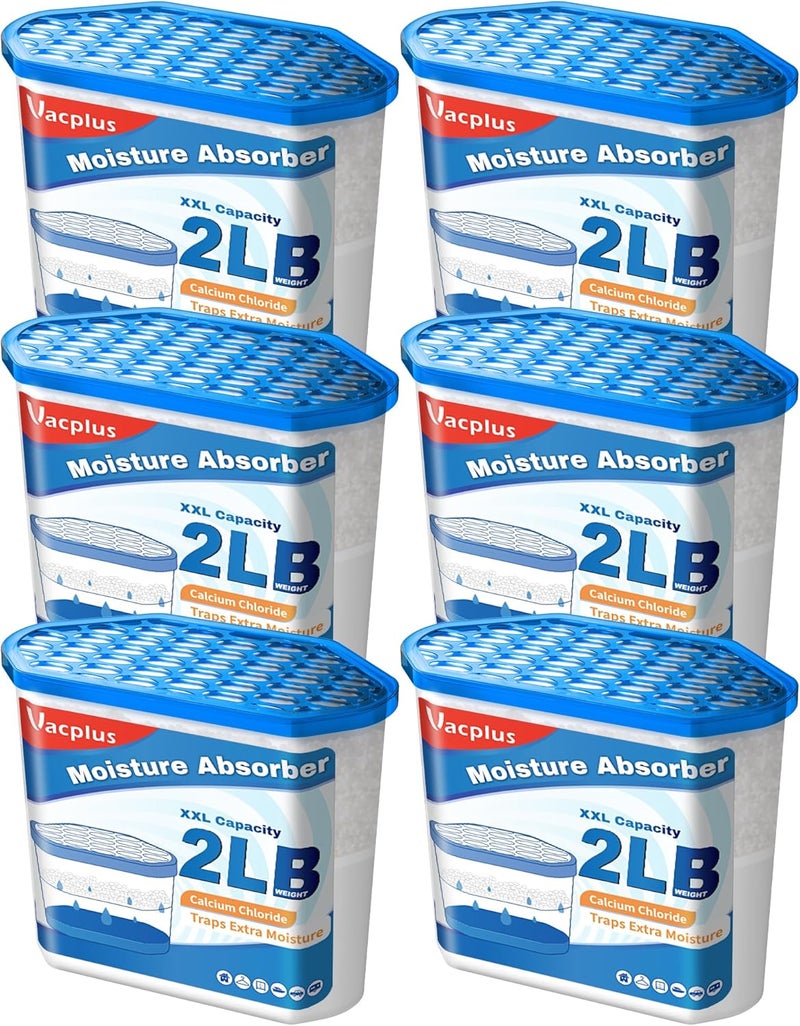 Vacplus Moisture Absorber Buckets – Large Capacity Dehumidifier and Humidity Absorber for Closet, Basement, Bathroom, RV, and Storage Areas, Unscented, 2 lbs, 6 Pack - Image 1